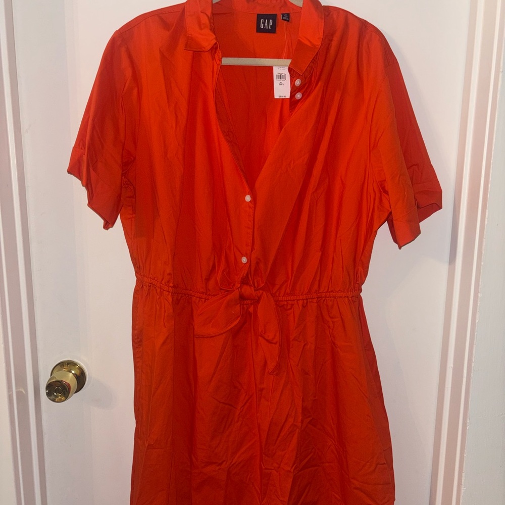 GAP Women's Vibrant Orange Tie-Front Mini Shirt Dress